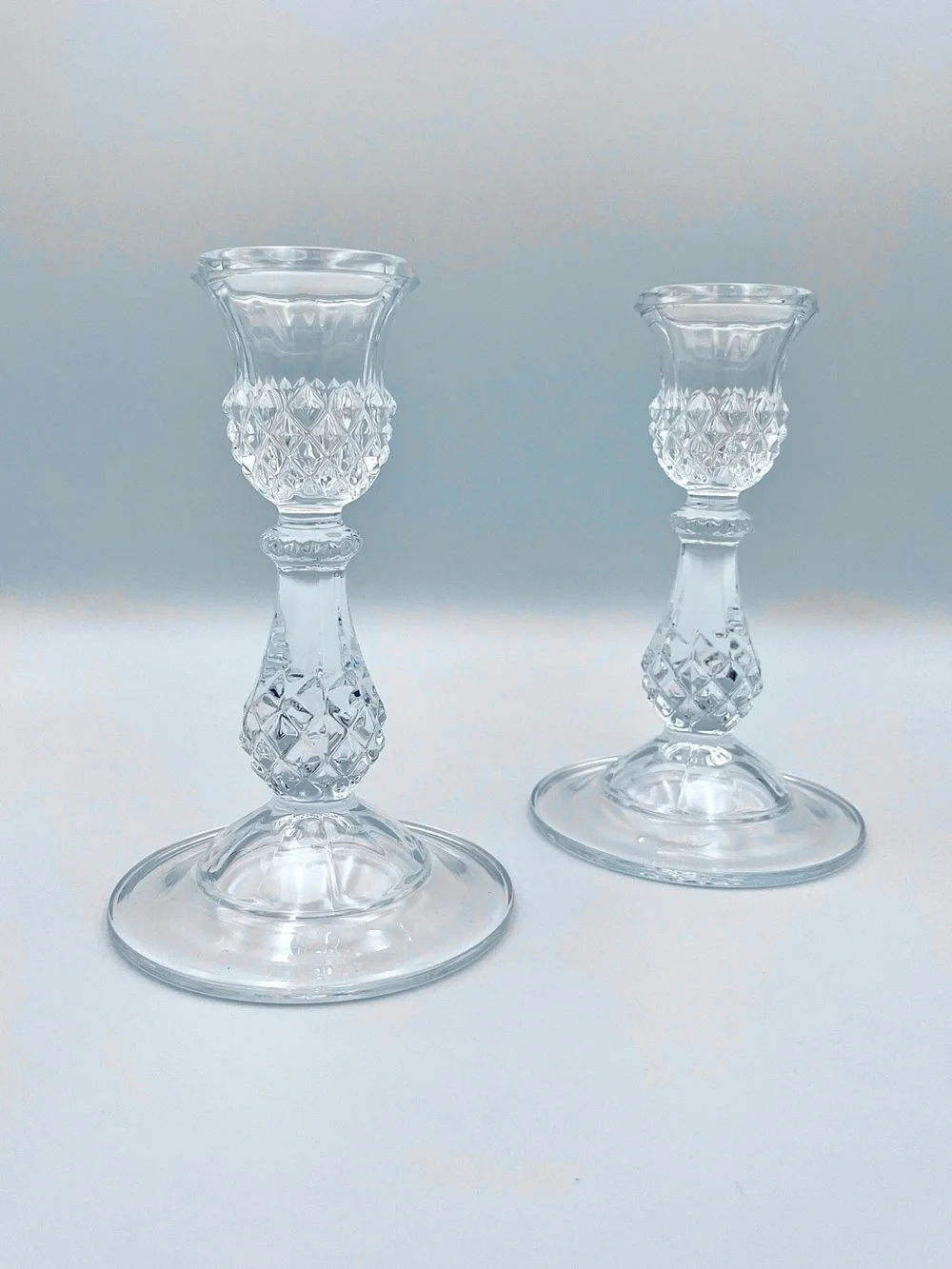 Pair of Vintage 80s Cristal d'Arques Longchamp Lead Crystal Candlestick Holders